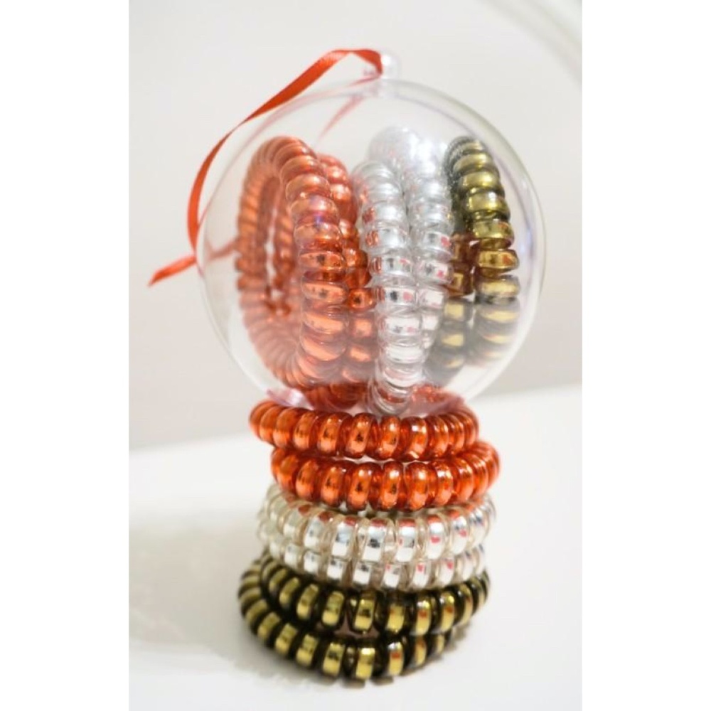 Six Holiday Ornament Hair Ties Red Gold White Mix